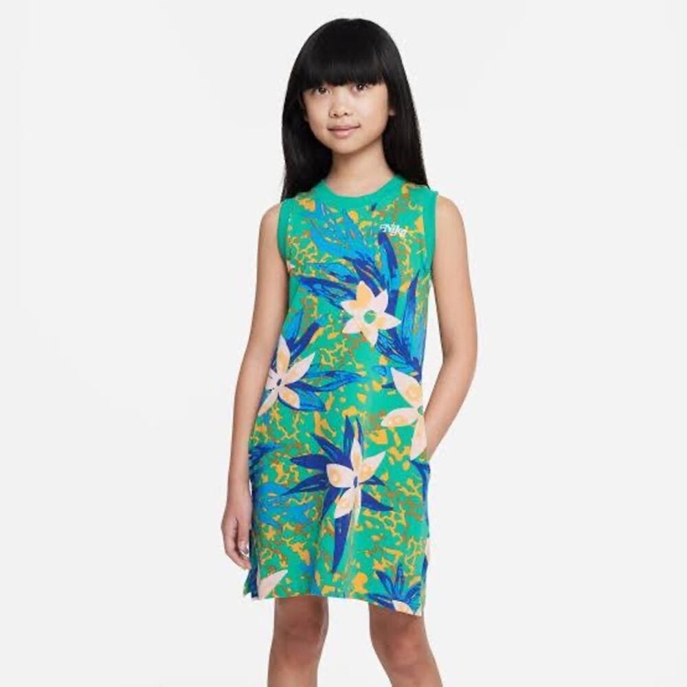Girl's Nike Sportswear Sleeveless 100% Cotton Floral Dress with Pockets Size L - Picture 1 of 6